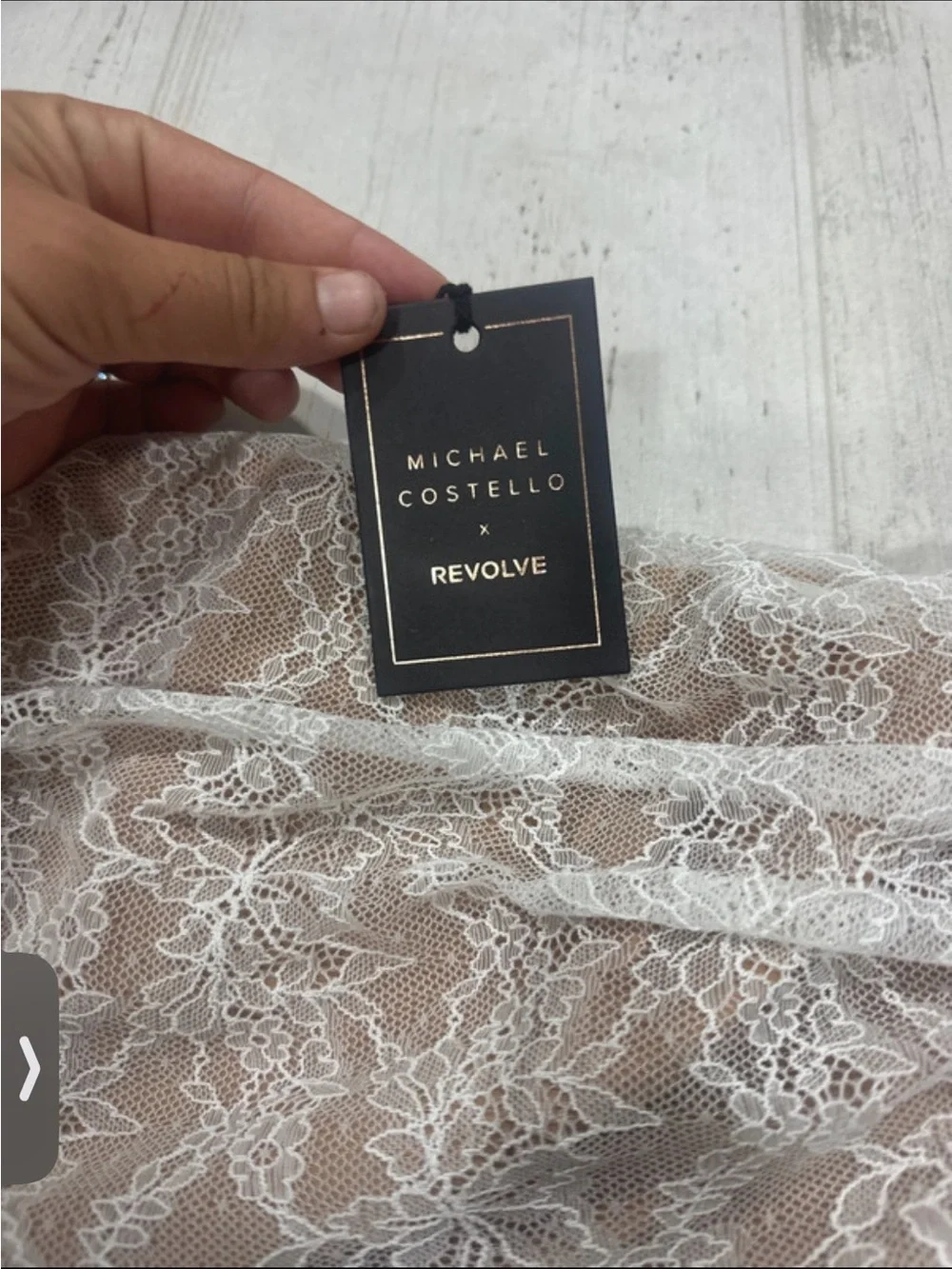 Michael Costello x Revolve size largeLace Bandeau Strapless Top in Nude and Whit